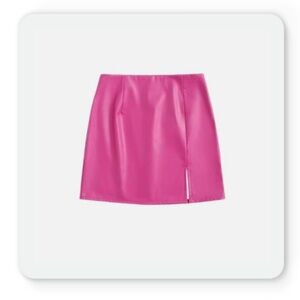 Hot Pink Faux Leather Mini Skirt with Side Slit